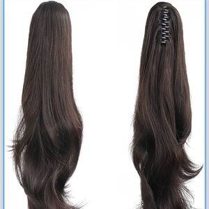 Ponytail Extension,24" Dark Brown Claw Clip Hair Extensions for Women Straight